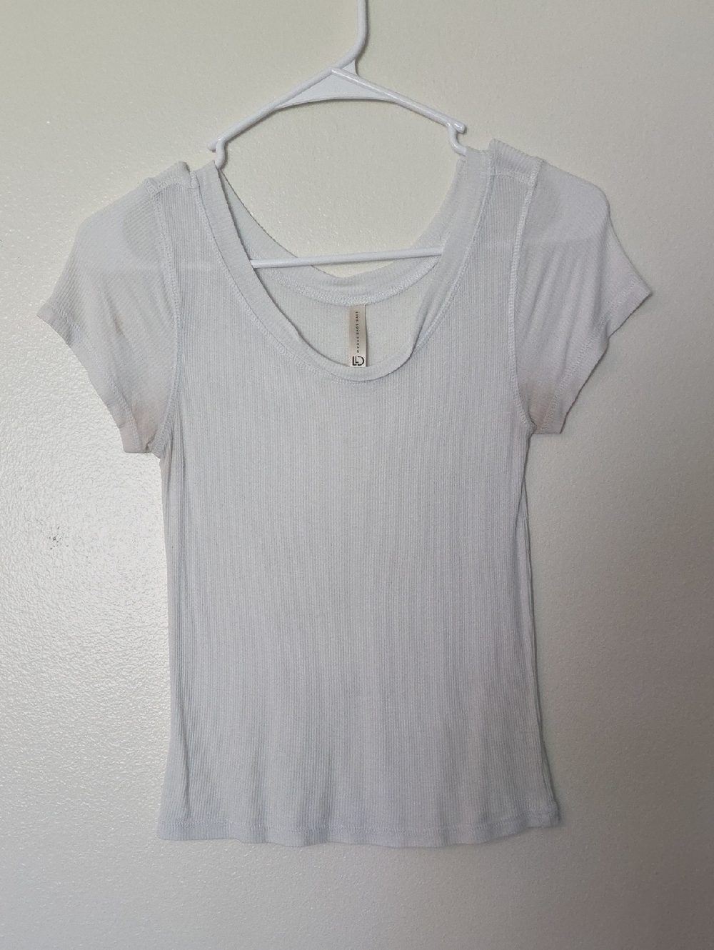 White Ribbed Scoop Neck Short Sleeve Tee